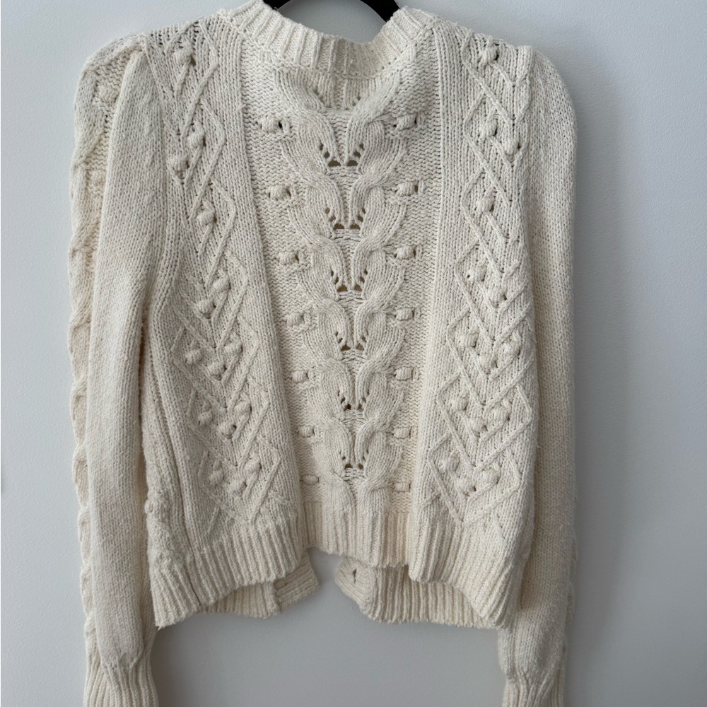 Anthropologie Cream Cable Knit Button-Front Women's Sweater Cardigan - Picture 2 of 9
